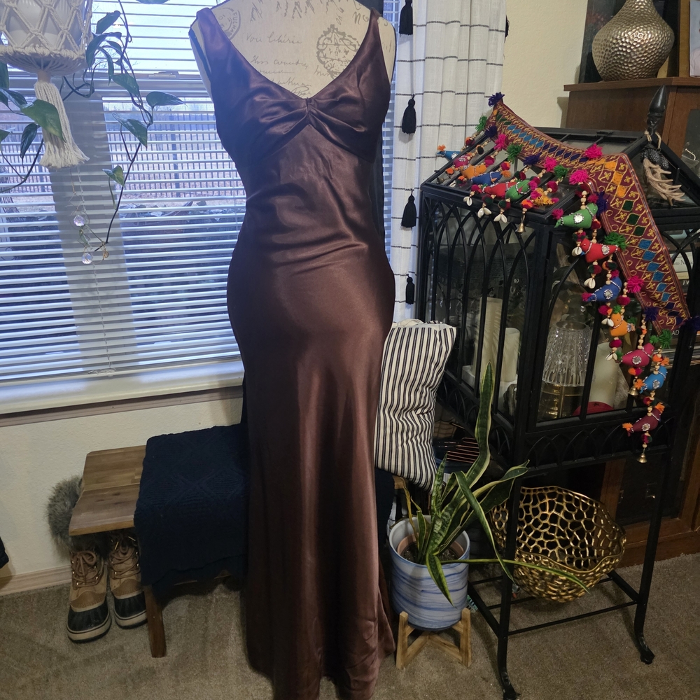 Vintage Betsy & Adam Rich Chocolate Silky Maxi Dress